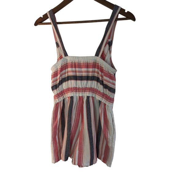 Loft Beach Striped Linen Blend Tie-front Romper Women's Sz XXS - Picture 4 of 7